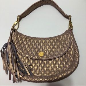 Eric Javits Quilted Metallic Pink Gold Leather Bag